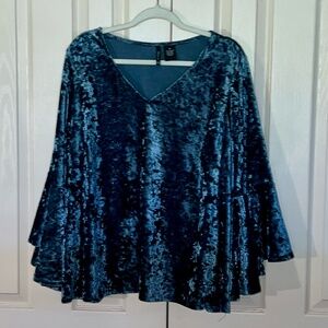 New Directions Curvy V-Neck Velvet Tunic Navy Blue 1X